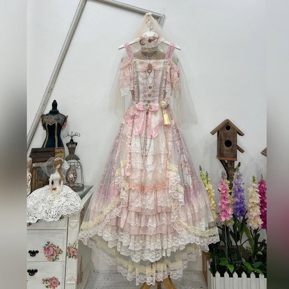 ✨Rare Find ✨Sweet Lolita Pink Lace Dress - Picture 11 of 14